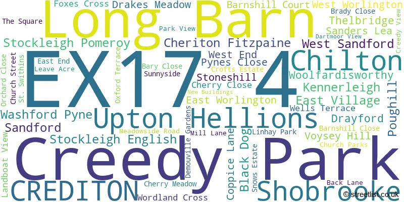 A word cloud for the EX17 4 postcode